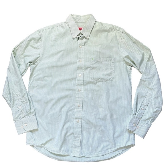 Izod White and Pale Green Pinstripe Button Down Shirt Sz M - Picture 11 of 12